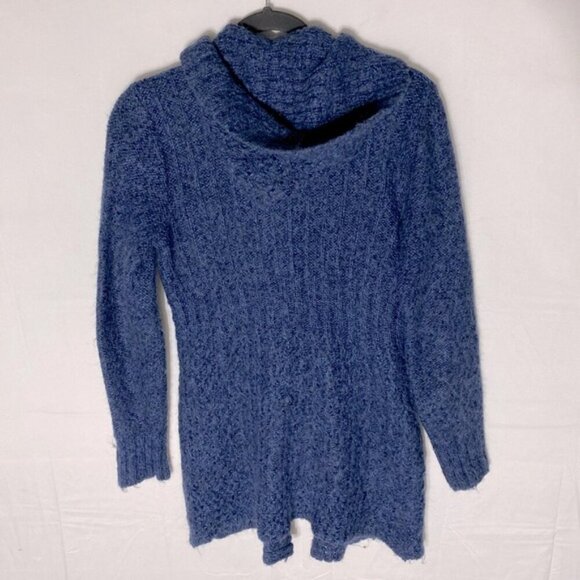 Vintage La Llama Blue Alpacaa Blend Knit Button Front Cardigan W Hood M - Picture 2 of 14